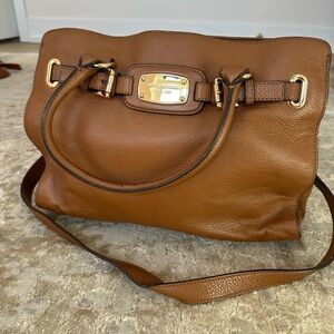 Michael Kors Women's Large Brown Hamilton Crossbody Handbag Leather Satchel